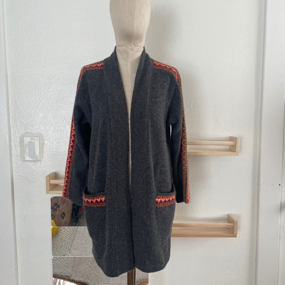 Old Navy Womens Charcoal Grey Fair‎ Isle Sleeve Open Front Cardigan Sweater M